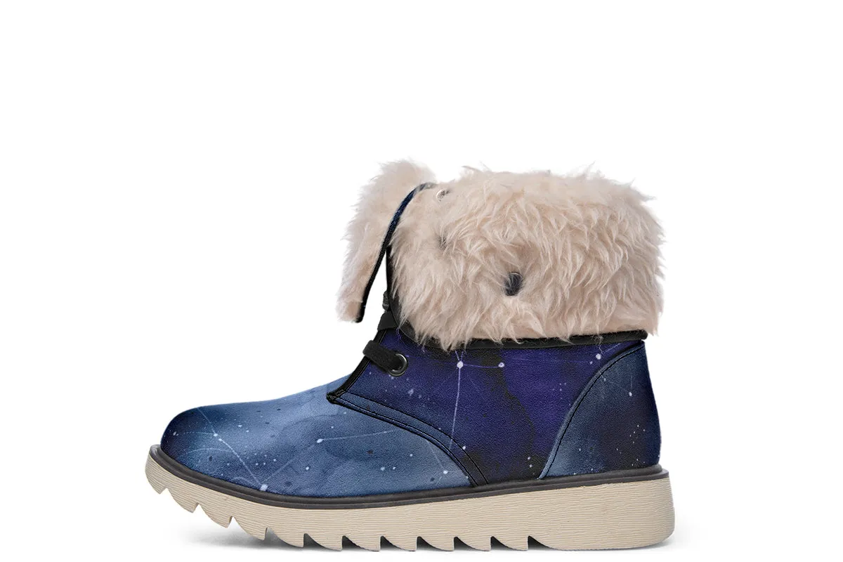 Deep Blue Fold Over Winter Boots - Microsuede Vegan Boots with Fur Lining and Convertible Style