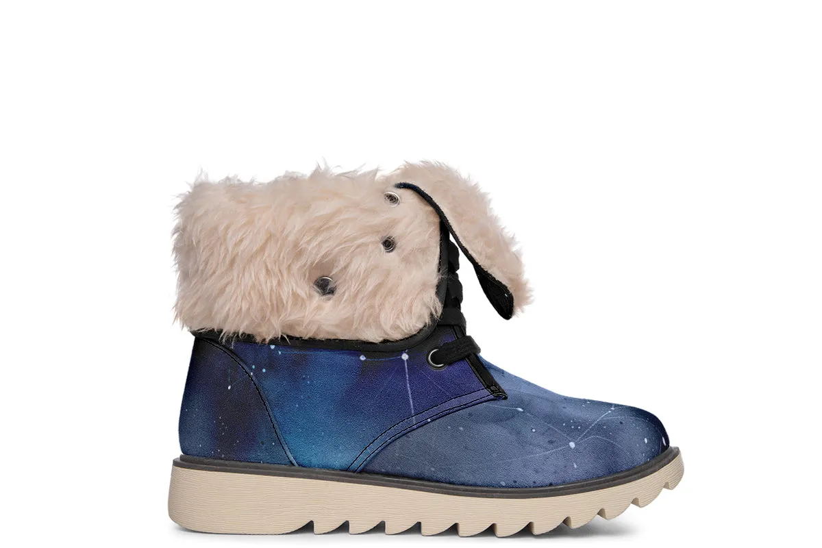 Deep Blue Fold Over Winter Boots - Microsuede Vegan Boots with Fur Lining and Convertible Style