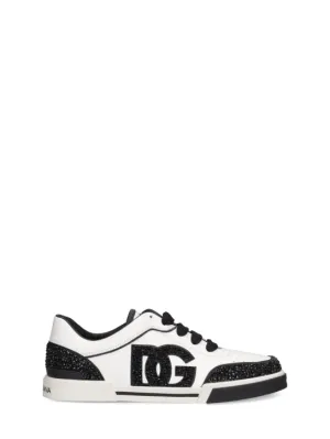 Dolce&amp;Gabbana   Glitter lace-up leather sneakers w/logo 