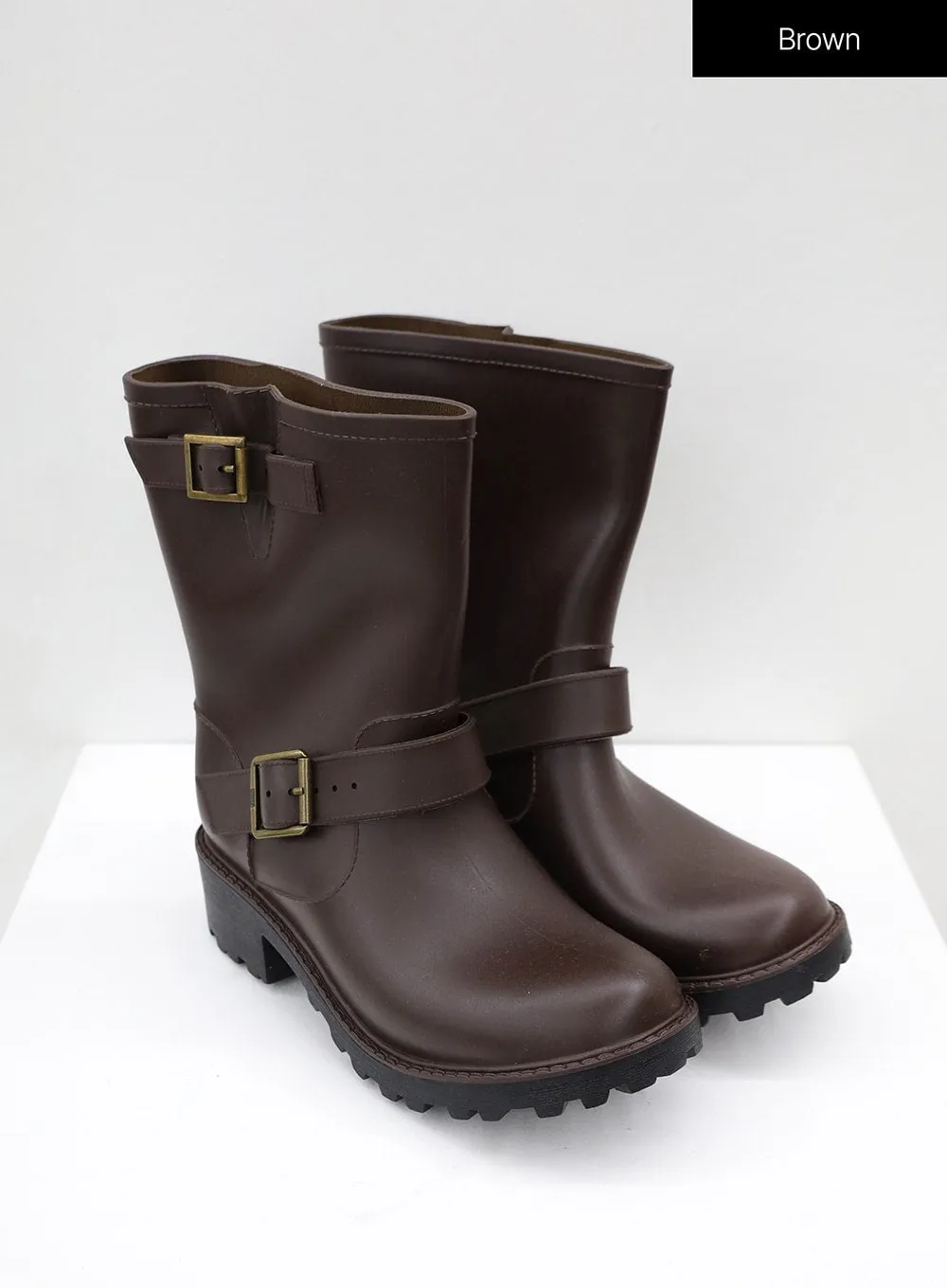 Double Buckled Mid-Calf Rain Boots OJ21