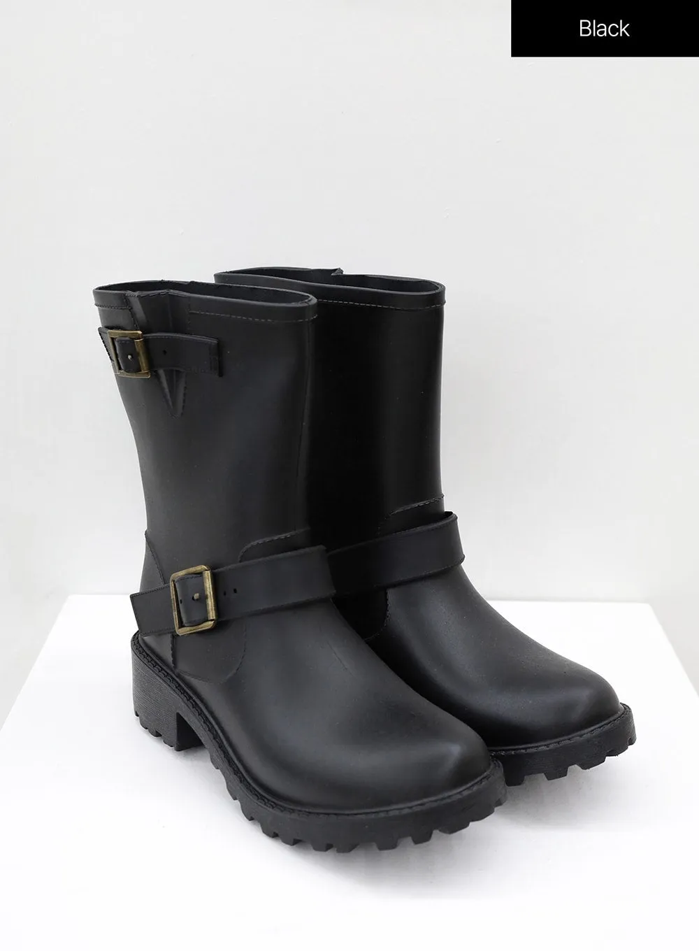 Double Buckled Mid-Calf Rain Boots OJ21