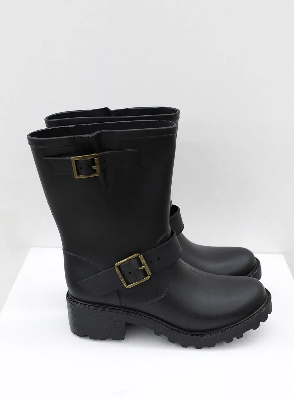 Double Buckled Mid-Calf Rain Boots OJ21