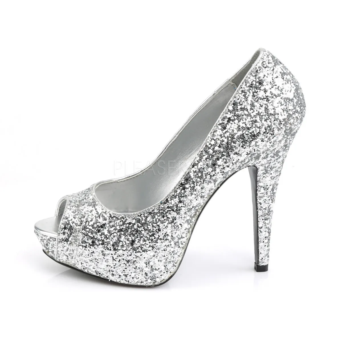 FABULICIOUS TWINKLE-18G Silver Glitter Peep Toe Pumps