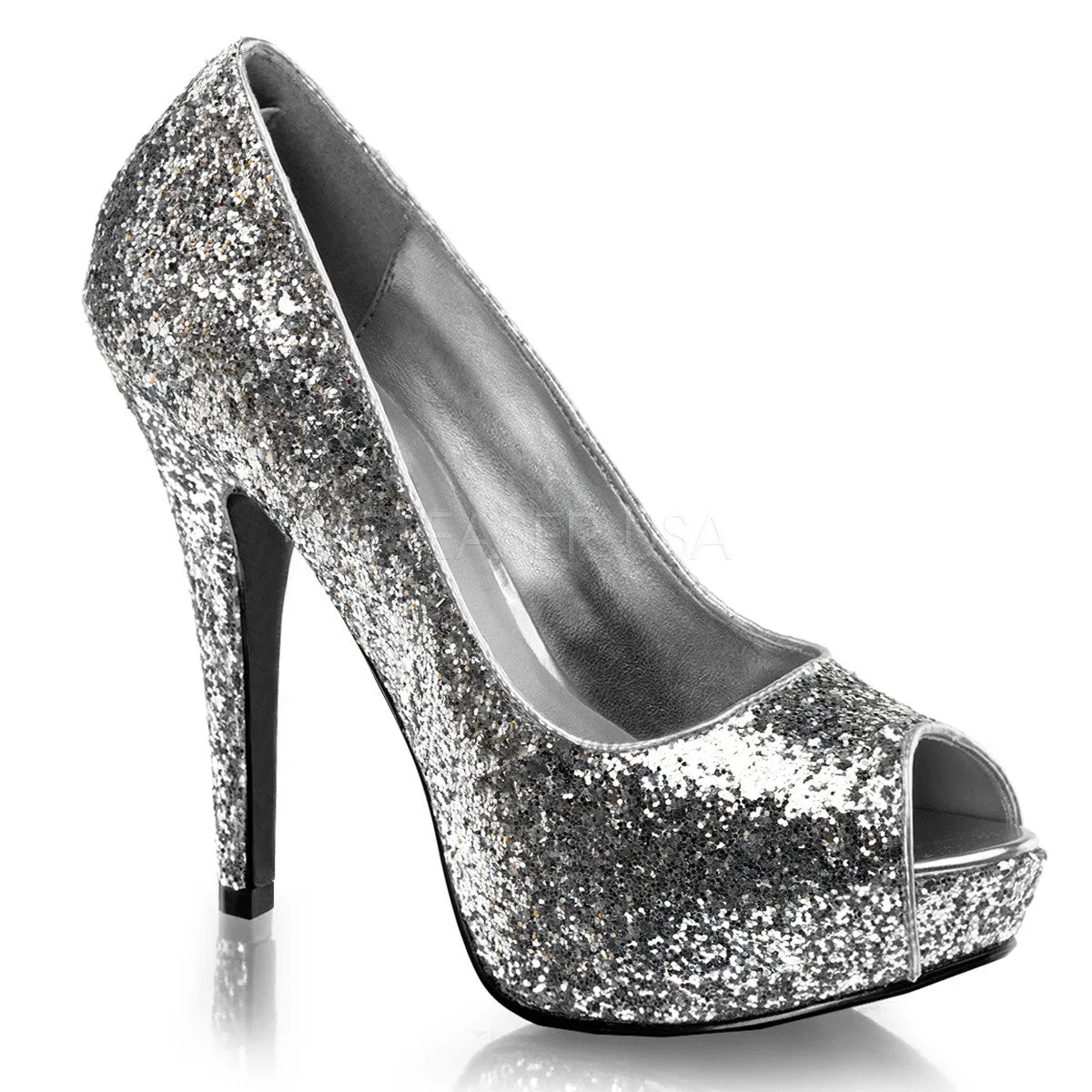 FABULICIOUS TWINKLE-18G Silver Glitter Peep Toe Pumps