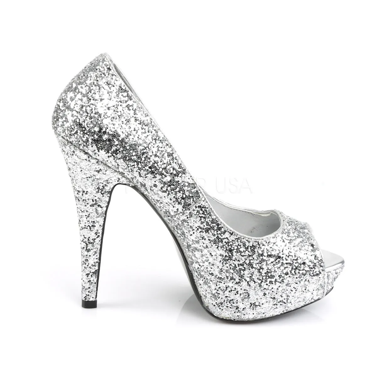 FABULICIOUS TWINKLE-18G Silver Glitter Peep Toe Pumps