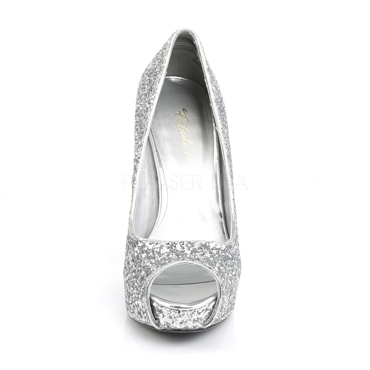 FABULICIOUS TWINKLE-18G Silver Glitter Peep Toe Pumps