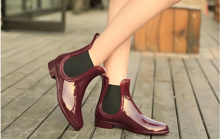 Fashion Solid Color Elastic Decoration Girl Low-top Rain Boots | Brodtica.com