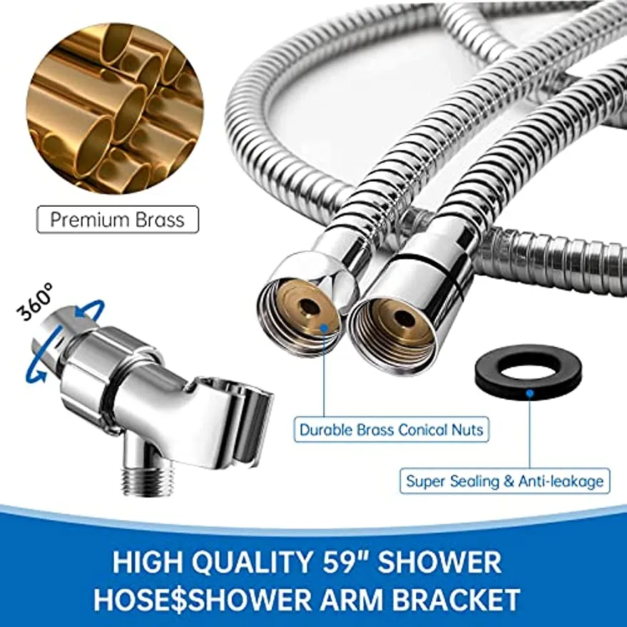 Filtered Shower Head, High Pressure Water Saving Showerhead with Filter Beads, Handheld Turbo Fan Shower Kit with Stainless Steel Hose, Wall & Overhead Brackets ect.-Silver