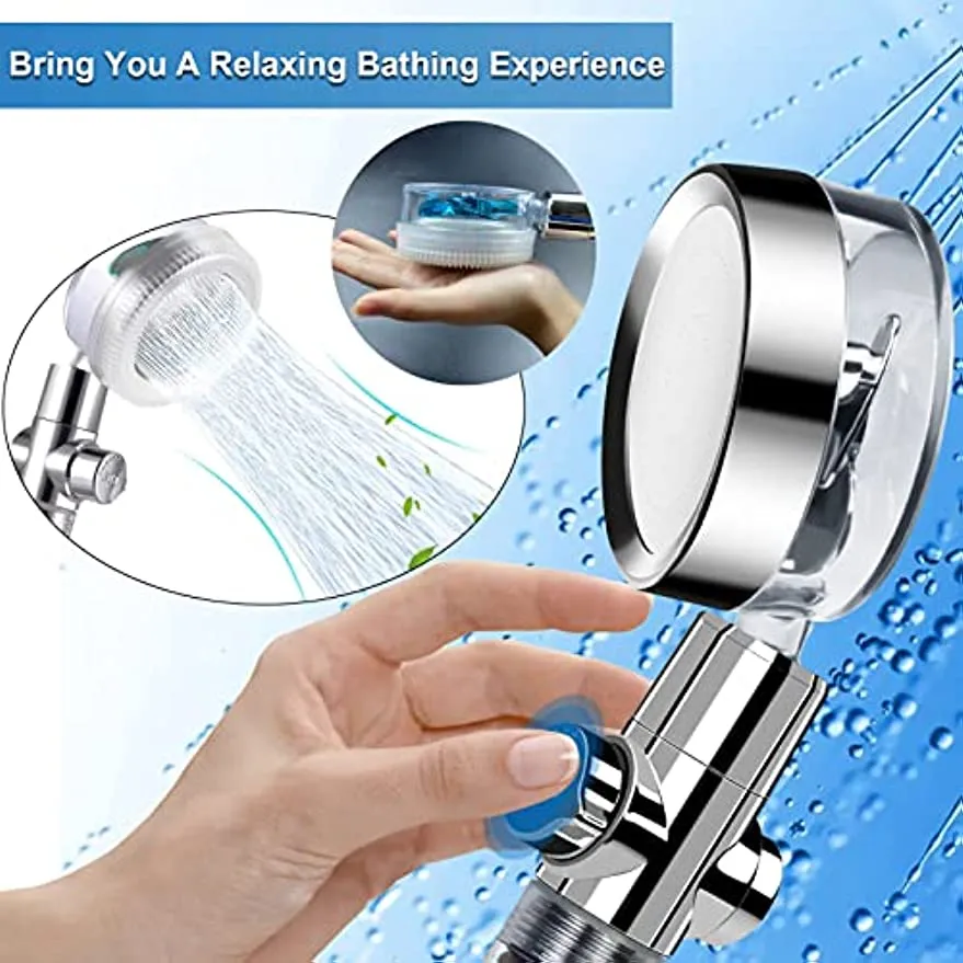 Filtered Shower Head, High Pressure Water Saving Showerhead with Filter Beads, Handheld Turbo Fan Shower Kit with Stainless Steel Hose, Wall & Overhead Brackets ect.-Silver