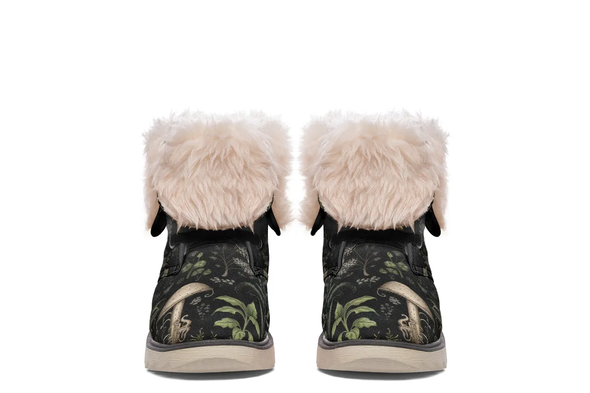 Foraging Fold Over Winter Boots - Microsuede Vegan Boots with Fur Lining and Convertible Style