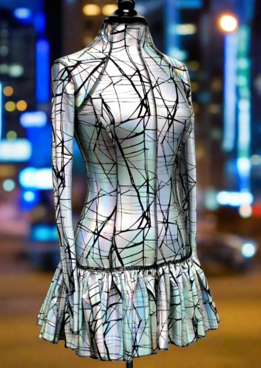 FUTURE SHOCK DRESS - Cracked Hologram Fabric - White