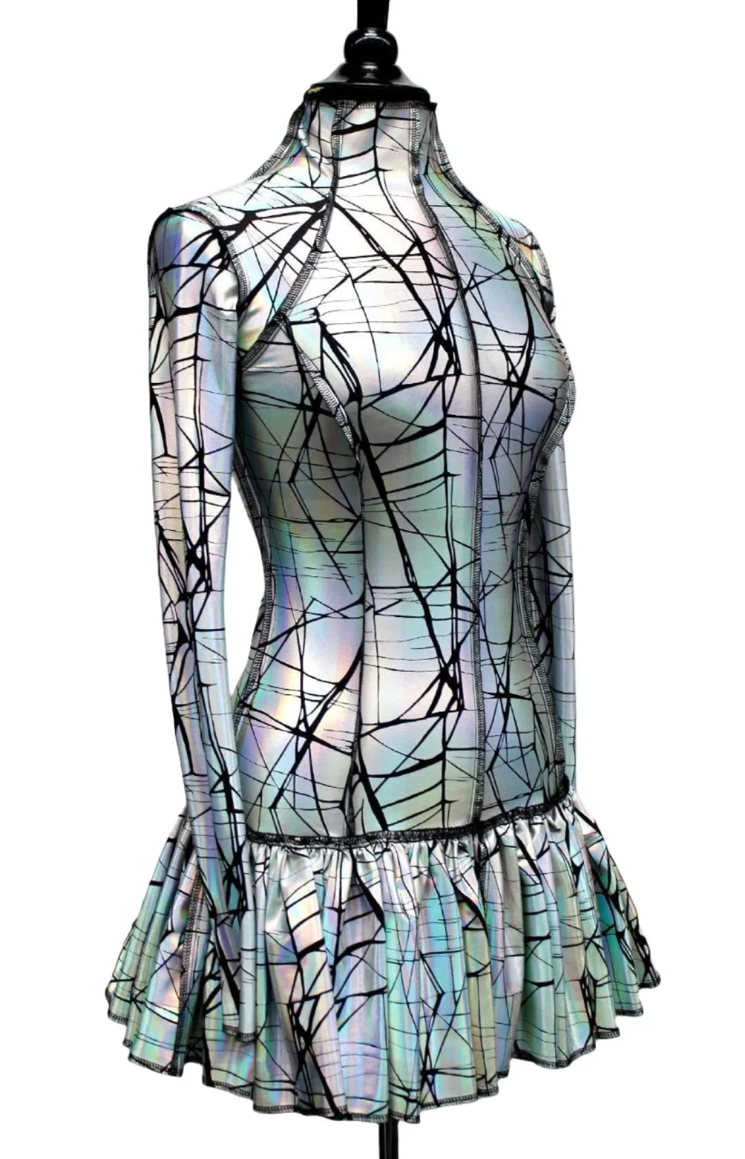 FUTURE SHOCK DRESS - Cracked Hologram Fabric - White