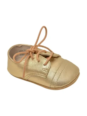 Girls Gold Shimmery Lace-Up Closure Leather Crib Shoes 0 Baby-5 Toddler