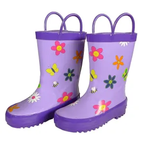 Girls Purple Floral Butterfly Print Rubber Boots 11-3 Kids