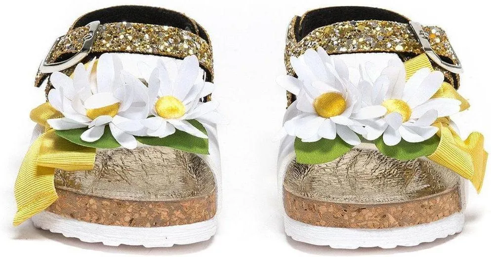 Girls White Glitter Daisy Sandals