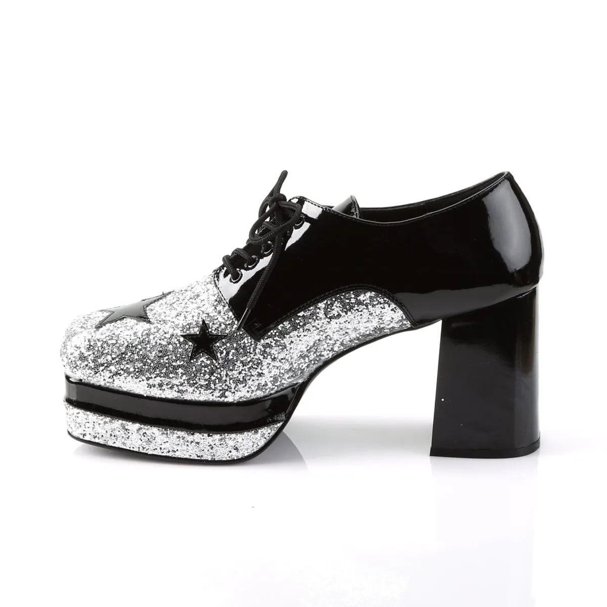 GLAMROCK-02 Black Patent -Silver Glitter