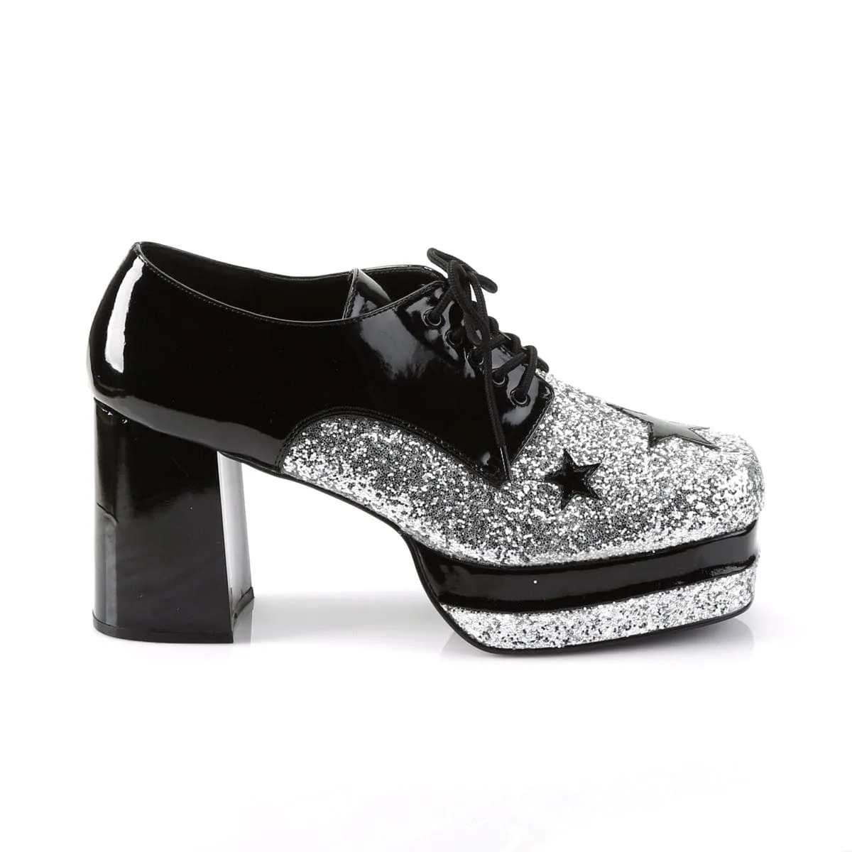 GLAMROCK-02 Black Patent -Silver Glitter