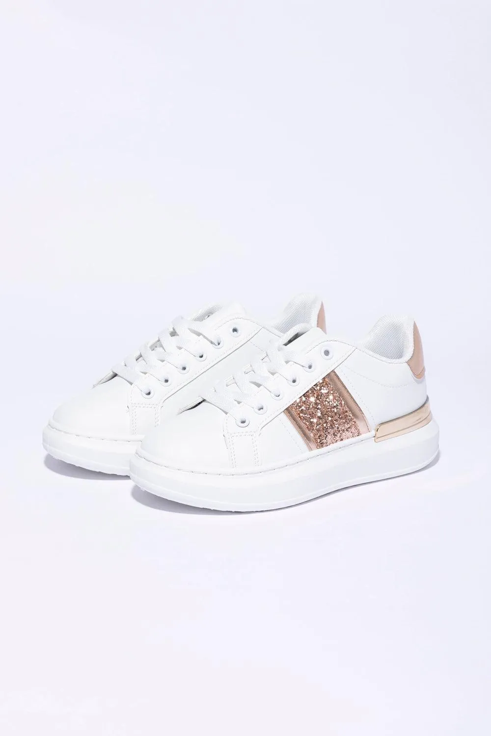 Glitter And Metal Panel Vegan Leather Sneakers