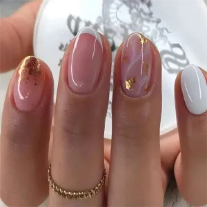 Glitter Marble Short Acrylic Short French Tip Nails