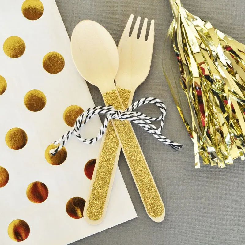 Glitter Wooden Spoons & Forks Wedding Party Favors