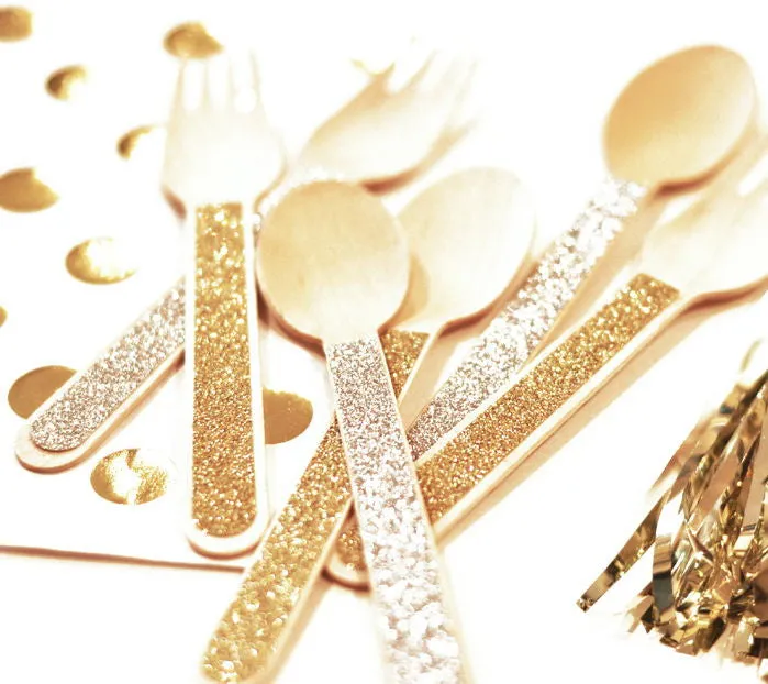 Glitter Wooden Spoons & Forks Wedding Party Favors