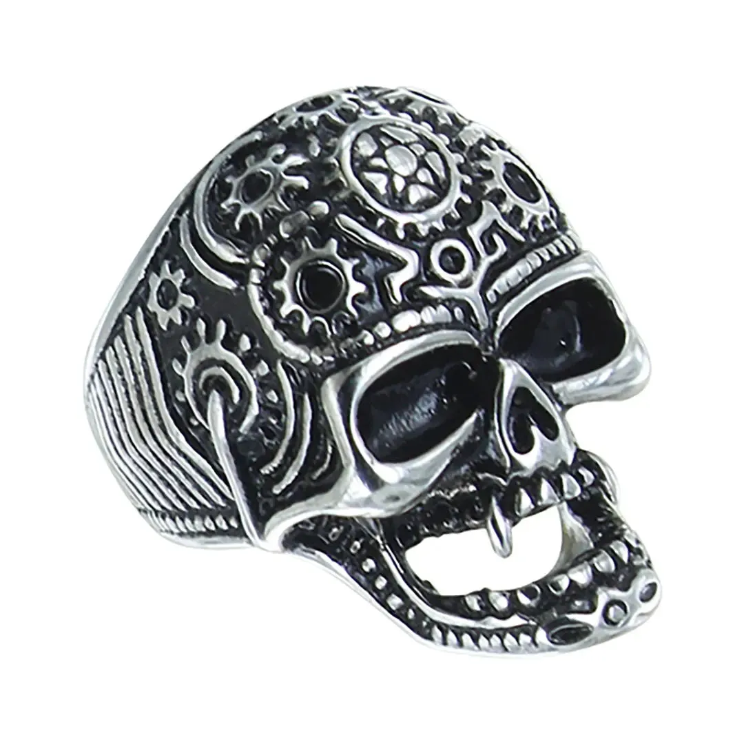 GoSteel Men's Gearhead Skull Ring