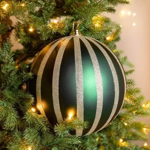 Green & Champagne Striped Christmas Bauble - 25cm