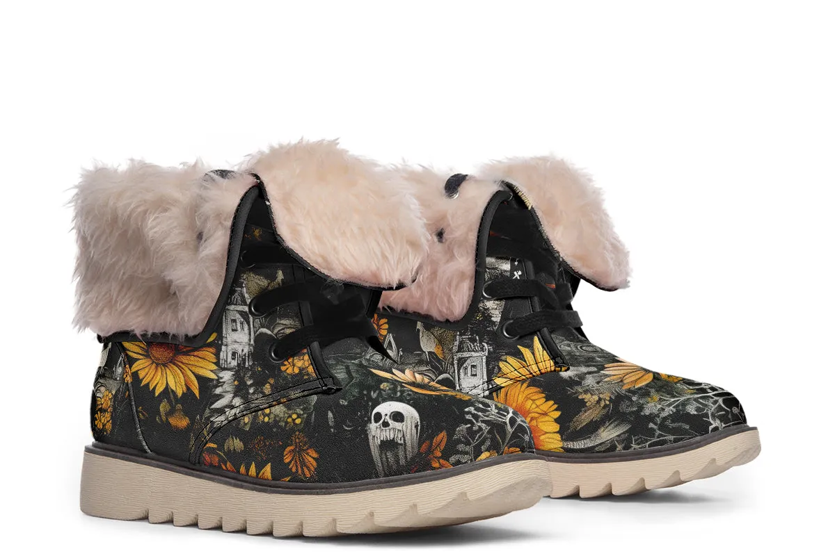 Grim’s Harvest Fold Over Winter Boots - Microsuede Vegan Boots with Fur Lining and Convertible Style