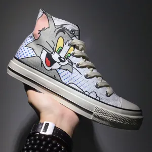 Hand drawn cartoon cat and mouse canvas Shoes