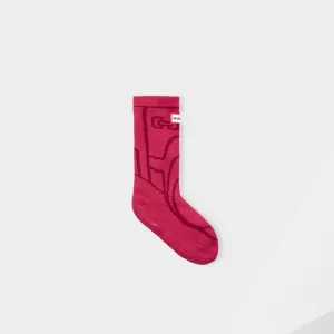 Hunter Kids Bright Pink Fleece Boot Slipper Sock