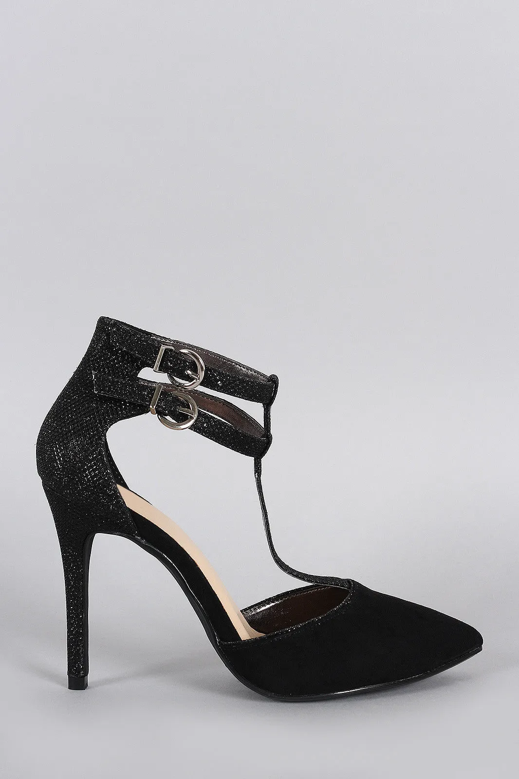 Jenni Rivera Glitter T-Strap Pointy Toe Pump