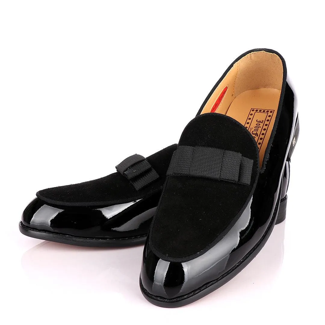 John Foster Black Patent Bow With Suede Loafers Shoe