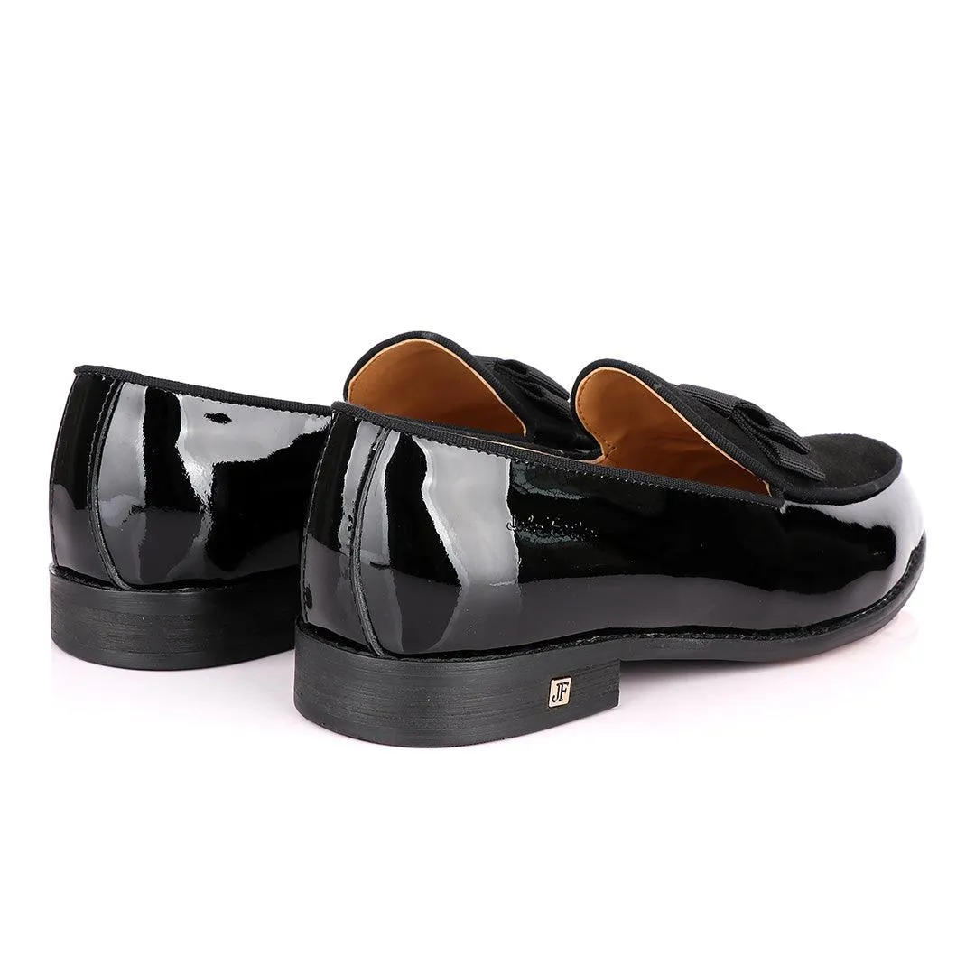 John Foster Black Patent Bow With Suede Loafers Shoe