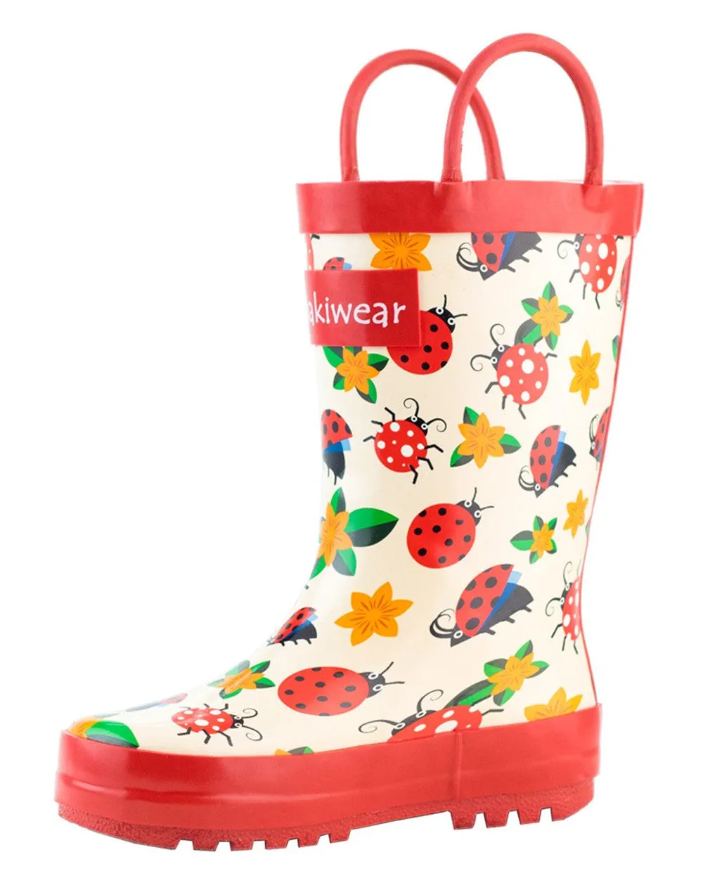 Ladybugs & Flowers Loop Handle Rubber Rain Boots