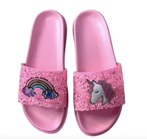 Lola and The Boys Girls PINK GLITTER UNICORN SLIDES