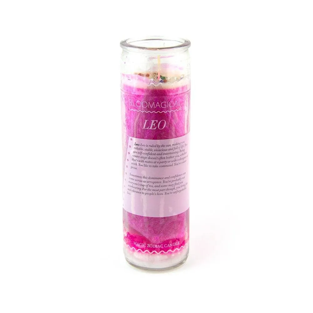 Magic Leo Pink Zodiac Candle w/Crystals