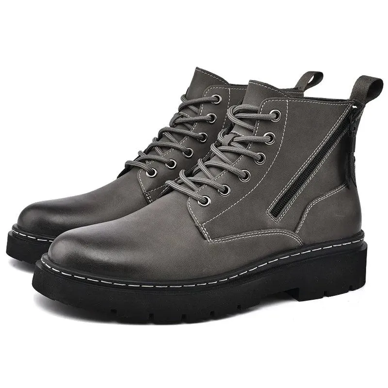 Men's Casual Shoes: Leather Comfy Thick Bottom Ankle Boots - TSS191