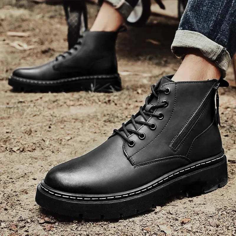 Men's Casual Shoes: Leather Comfy Thick Bottom Ankle Boots - TSS191