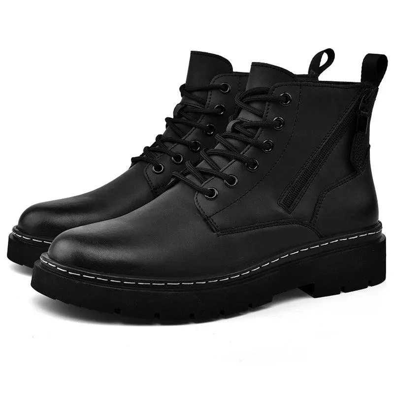 Men's Casual Shoes: Leather Comfy Thick Bottom Ankle Boots - TSS191