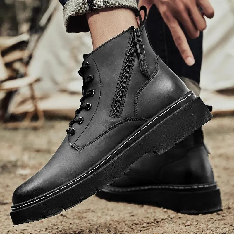 Men's Casual Shoes: Leather Comfy Thick Bottom Ankle Boots - TSS191