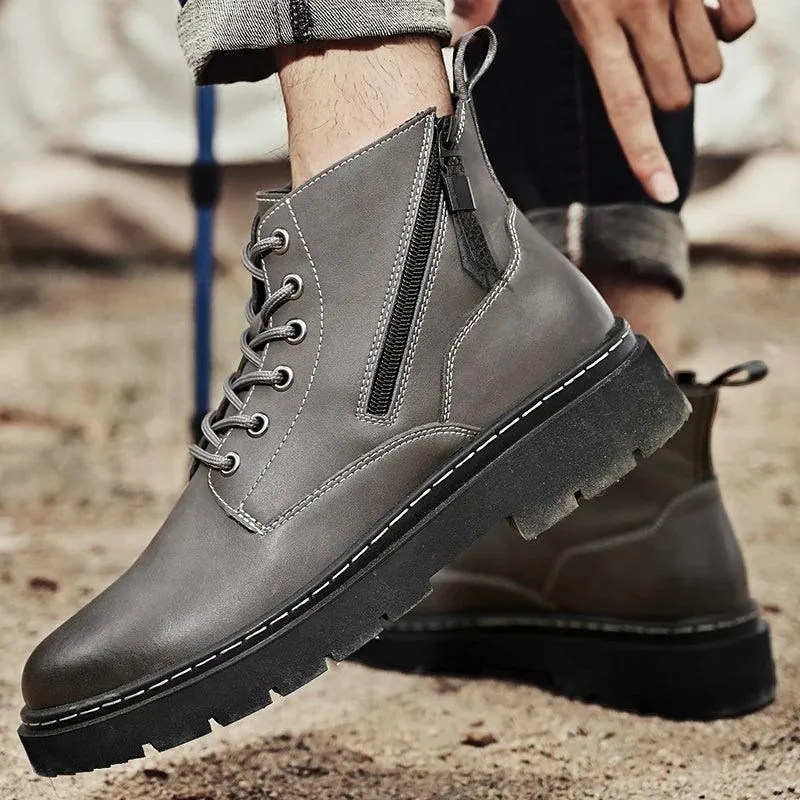 Men's Casual Shoes: Leather Comfy Thick Bottom Ankle Boots - TSS191