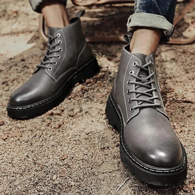 Men's Casual Shoes: Leather Comfy Thick Bottom Ankle Boots - TSS191