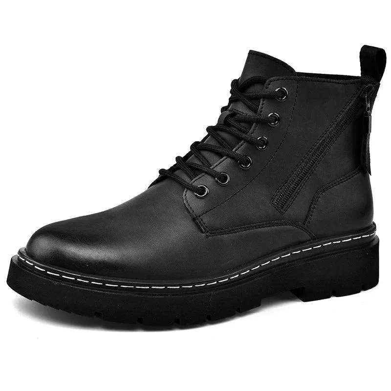 Men's Casual Shoes: Leather Comfy Thick Bottom Ankle Boots - TSS191