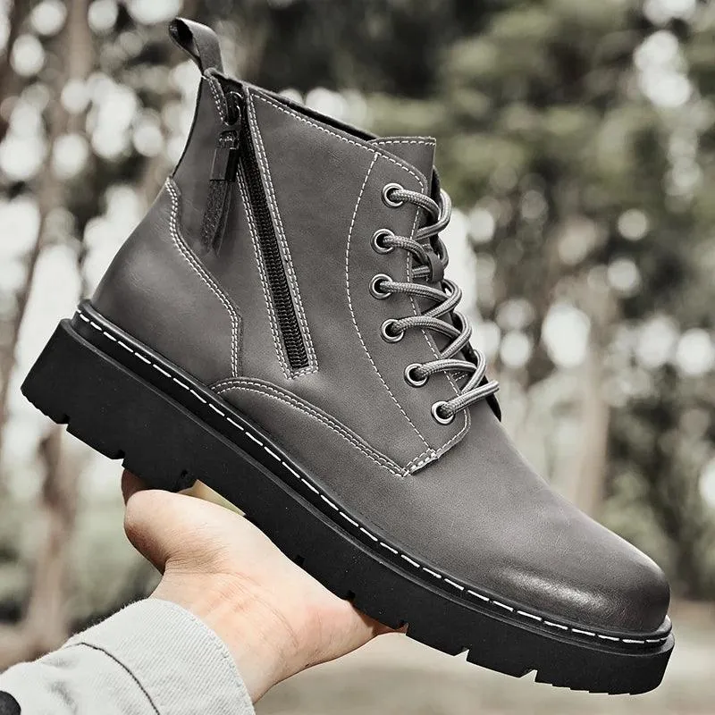 Men's Casual Shoes: Leather Comfy Thick Bottom Ankle Boots - TSS191