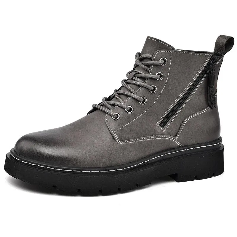 Men's Casual Shoes: Leather Comfy Thick Bottom Ankle Boots - TSS191