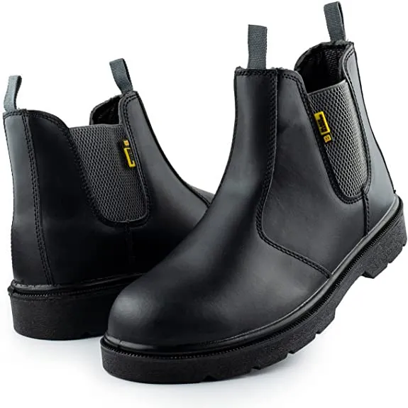 Mens Safety Chelsea Boots Leather Steel Toe Cap | Black Hammer