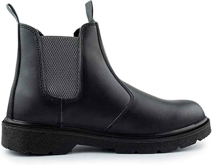 Mens Safety Chelsea Boots Leather Steel Toe Cap | Black Hammer