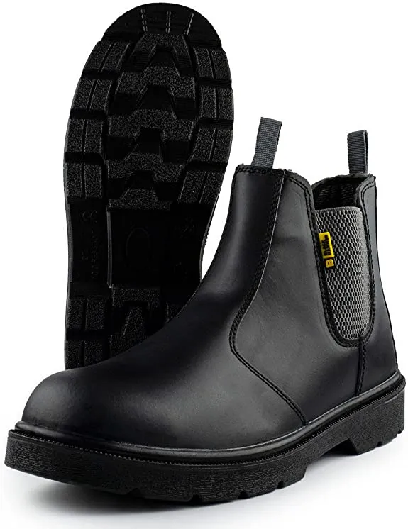 Mens Safety Chelsea Boots Leather Steel Toe Cap | Black Hammer