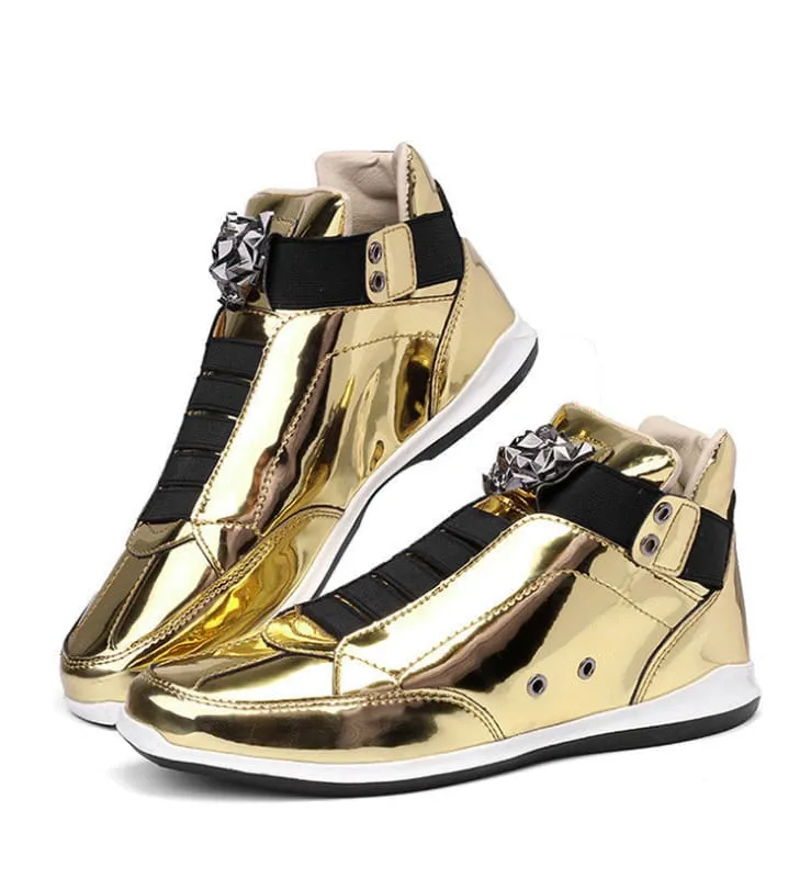 Mens Shiny Patent High-top Sneakers for Fashion Streetwear Vibes