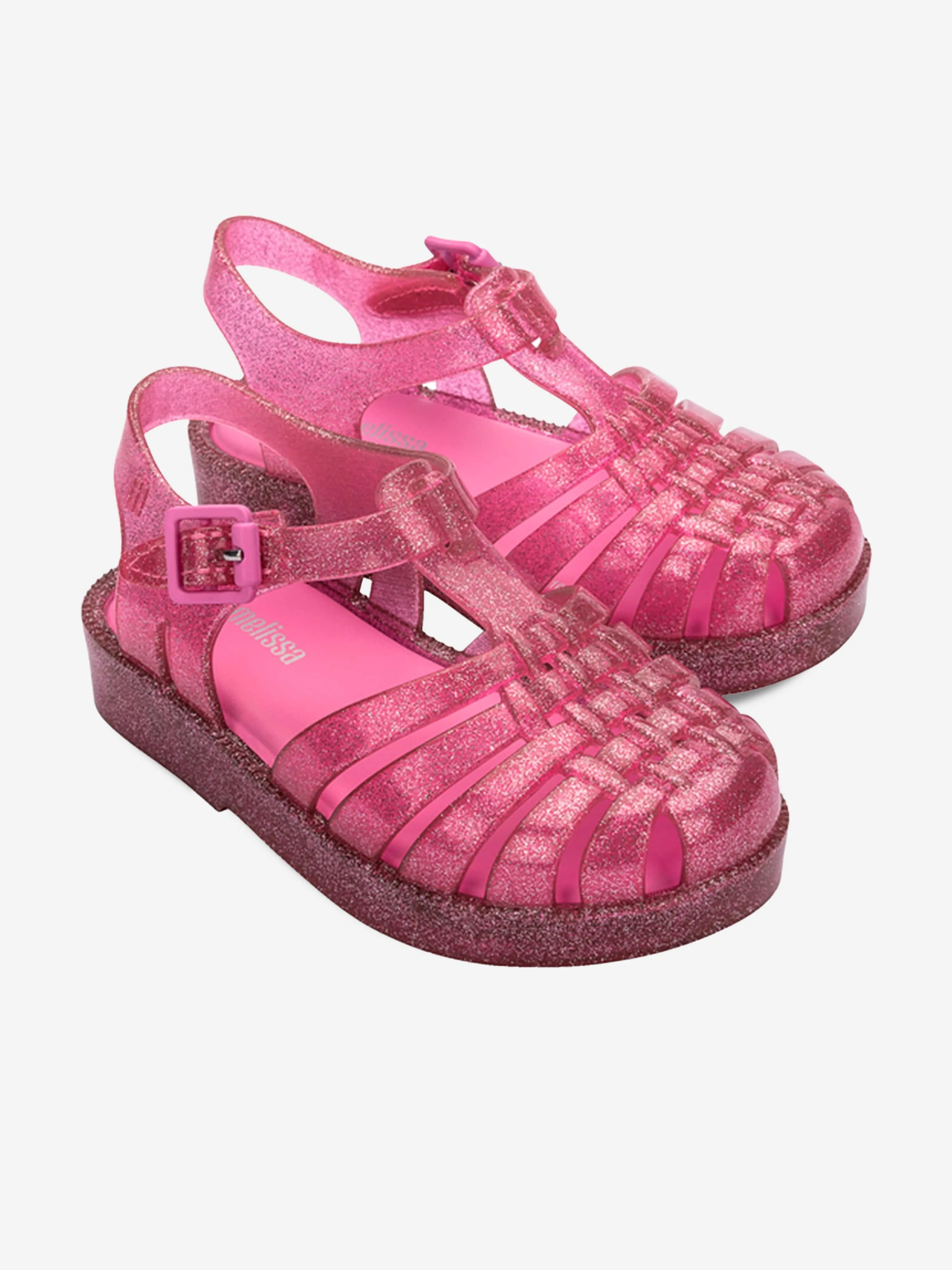 Mini Melissa Girls Possession Shiny Glitter Sandals in Pink